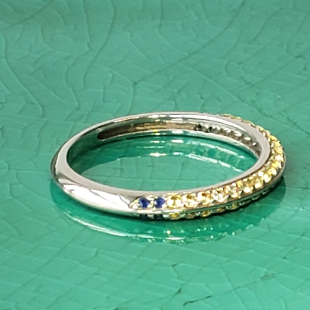 Yellow & Blue Sapphire Unisex Pinky ring in 925 Gold Plated Sterling Silver Sz 6 - Picture 6 of 11